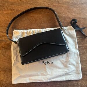 Rylan Black Leather Baguette Shoulder Bag